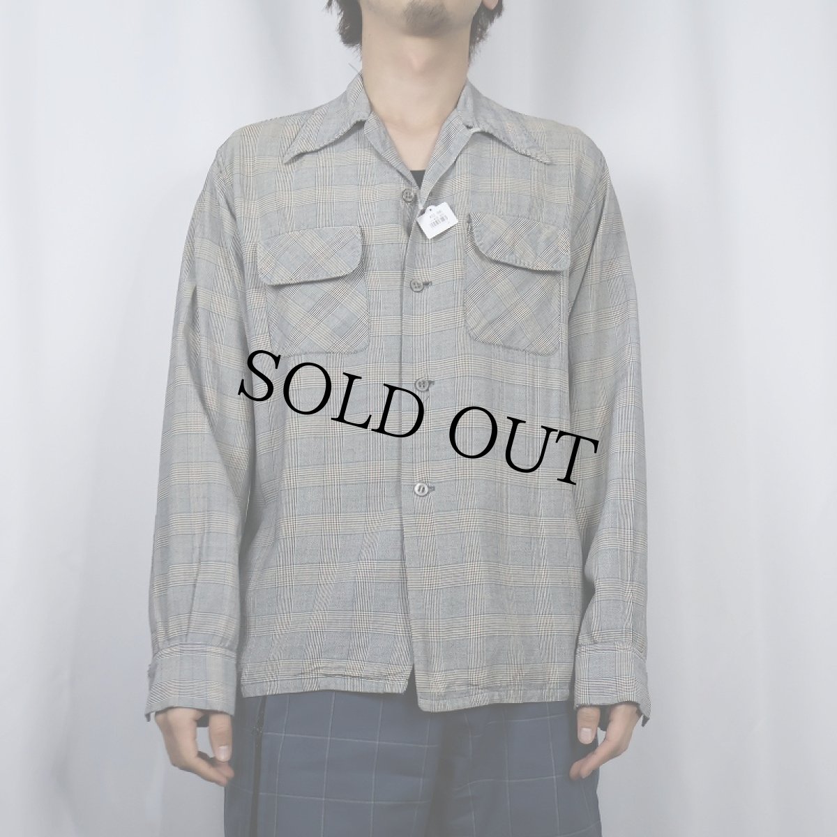 画像2: 50's Artvogue グレンチェック柄 オープンカラーシャツ M 15-15 1/2 (2)