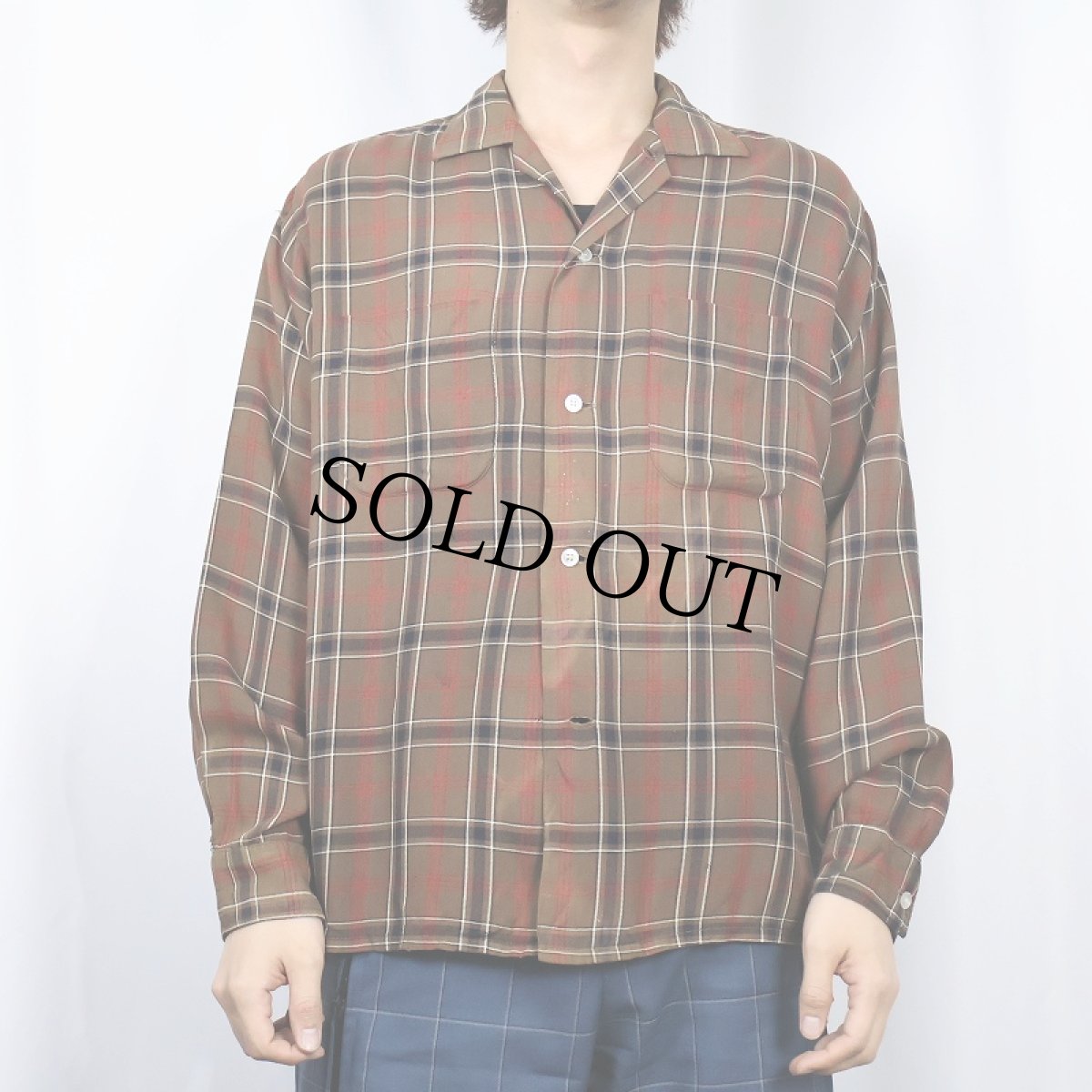 画像2: 60's Arc de Triomphe E&W チェック柄 オープンカラーシャツ 15 M 15 1/2 (2)