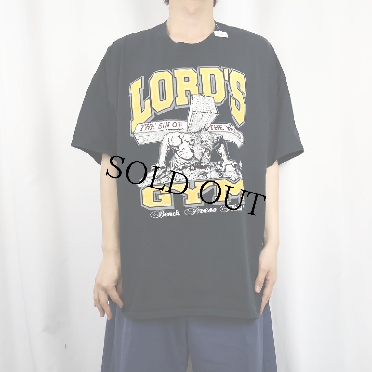 画像3: LORD'S GYM "HIS PAIN YOUR GAIN" ジーザス パロディプリントTシャツ 2XL (3)