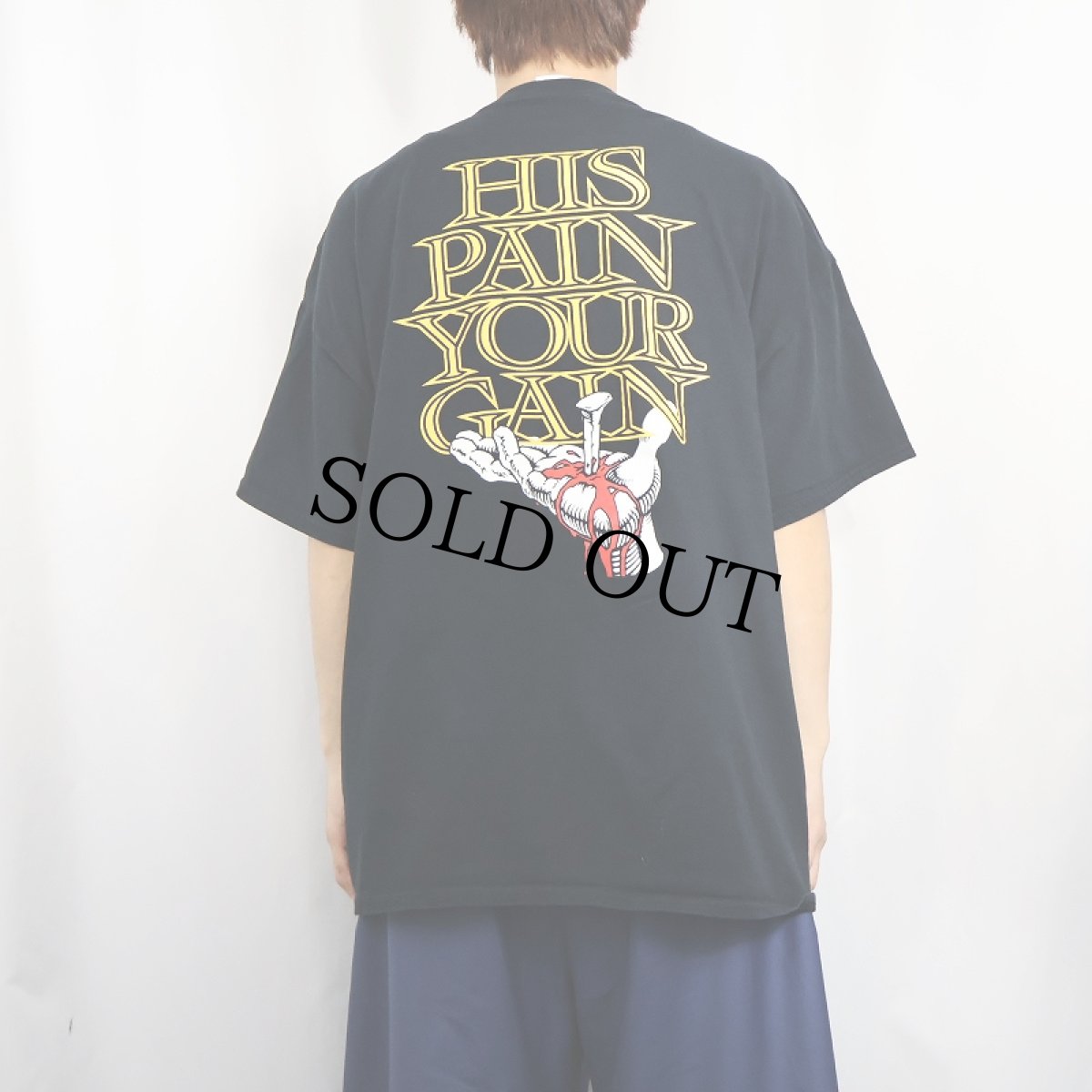 画像4: LORD'S GYM "HIS PAIN YOUR GAIN" ジーザス パロディプリントTシャツ 2XL (4)