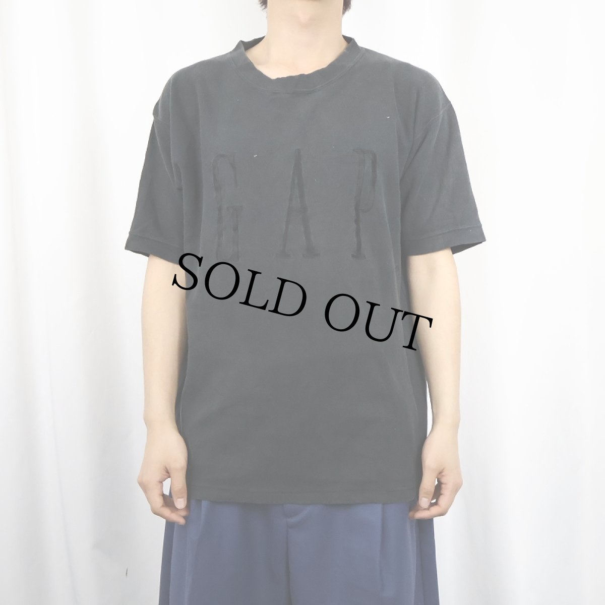 画像2: 〜90's GAP KOREA製 ロゴ刺繍 鹿の子Tシャツ BLACK M (2)