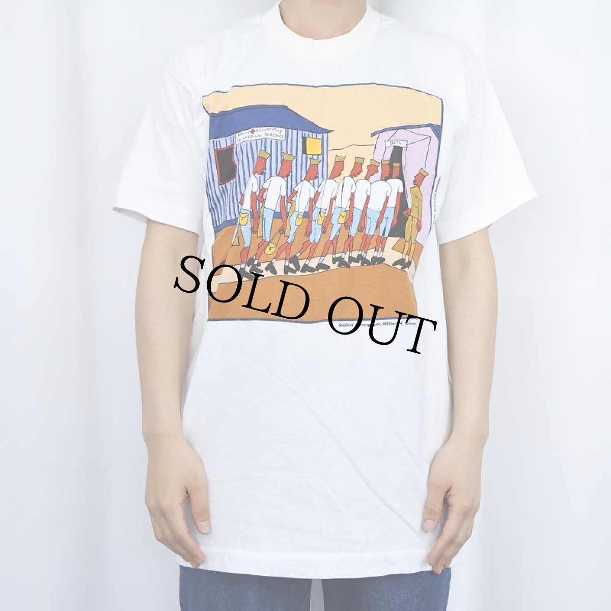 画像2: 90's William H. Johnson USA製 "Soldies' Morning" イラストプリントTシャツ L (2)