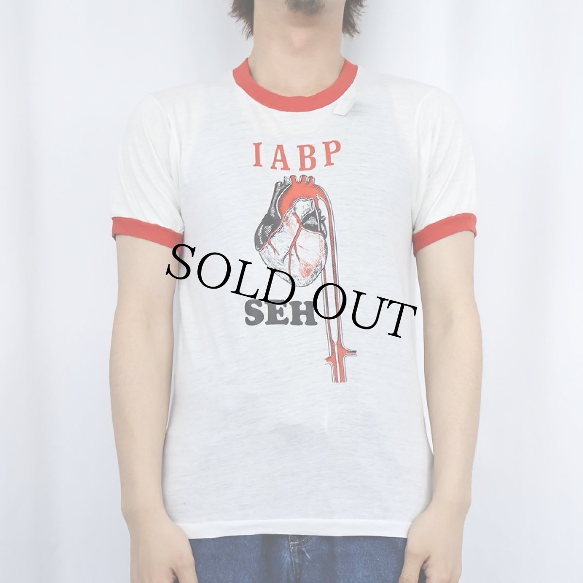 画像2: 80's USA製 "IABP SEH" 心臓プリントリンガーTシャツ M (2)