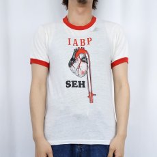 画像2: 80's USA製 "IABP SEH" 心臓プリントリンガーTシャツ M (2)