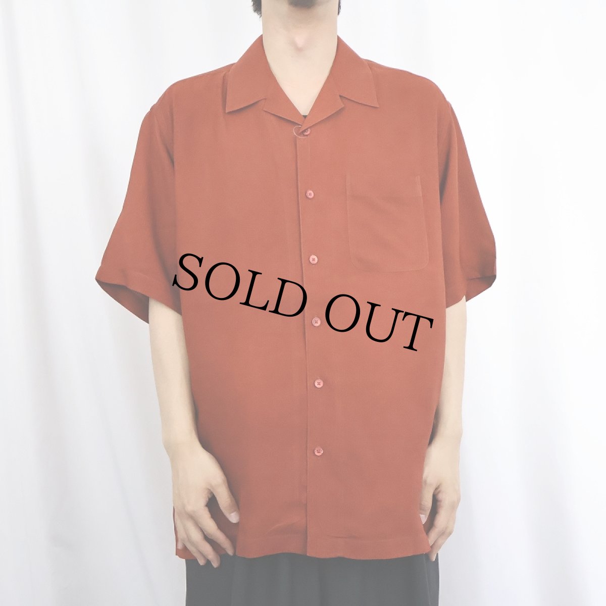 画像2: PERRY ELLIS 柄織 シルクオープンカラーシャツ L (2)