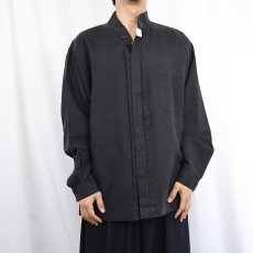 画像2: 80〜90's BILLBOARD コットン×ラミー スタンドカラーデザインシャツ BLACK L (2)