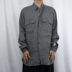 画像2: 90's ARMANI JEANS ITALY製 マチ付きリネンシャツ M (2)