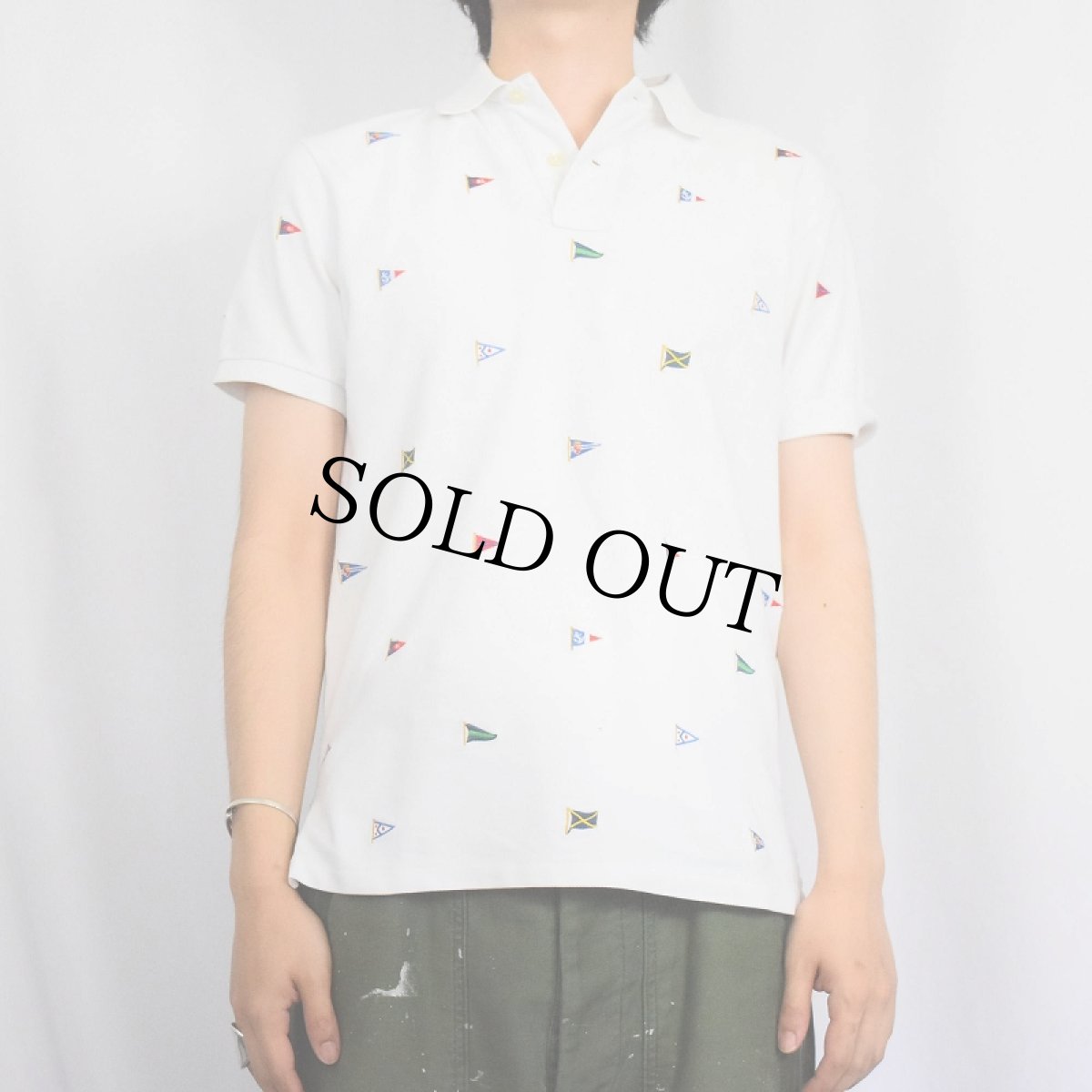 画像2: 【SALE】 POLO Ralph Lauren "CUSTOM FIT" フラッグ柄 刺繍ポロシャツ S (2)