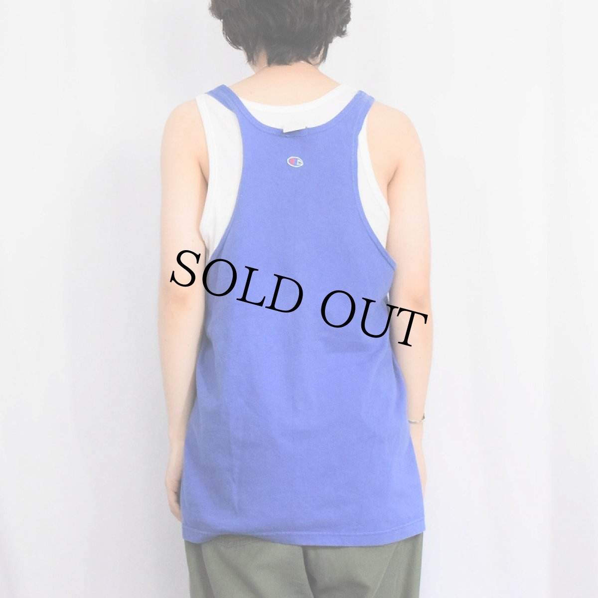 画像3: 80〜90's Champion USA製 青刺繍タグ 後期 ロゴプリントタンクトップ L (3)