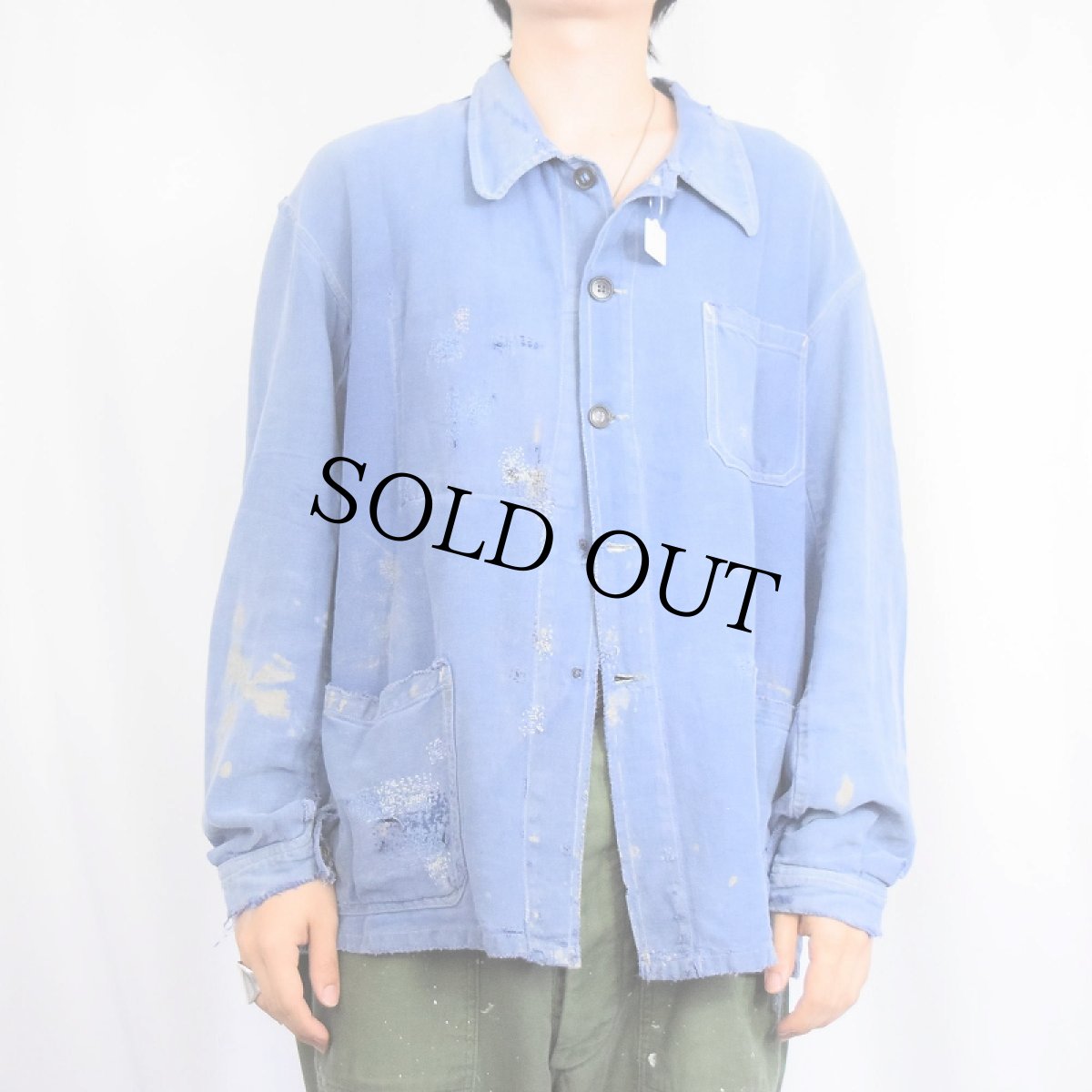 画像2: 70's〜 EURO コットンツイル ワークカバーオール (2)