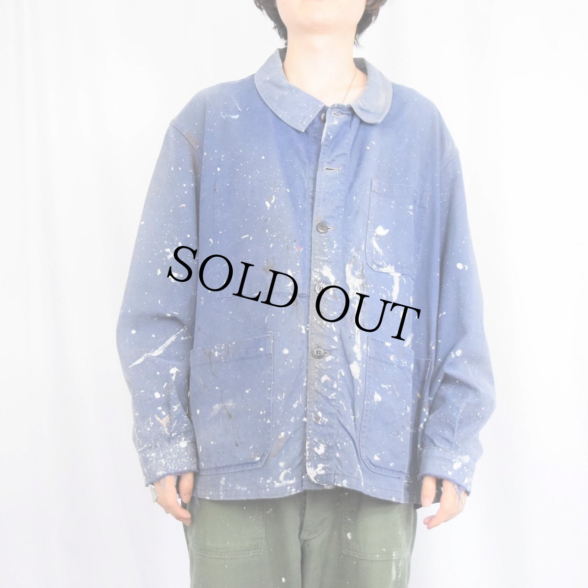 画像2: 70's〜 EURO コットンツイル ワークカバーオール (2)