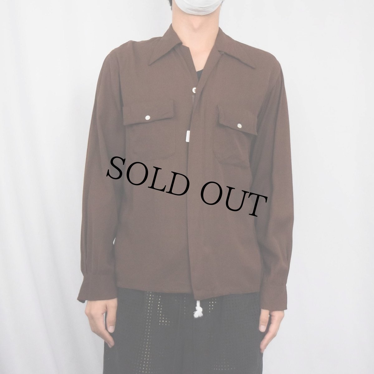 画像3: 50's Pilglim レーヨンギャバジン フルジップオープンカラーシャツ 14 S 14 1/2 (3)