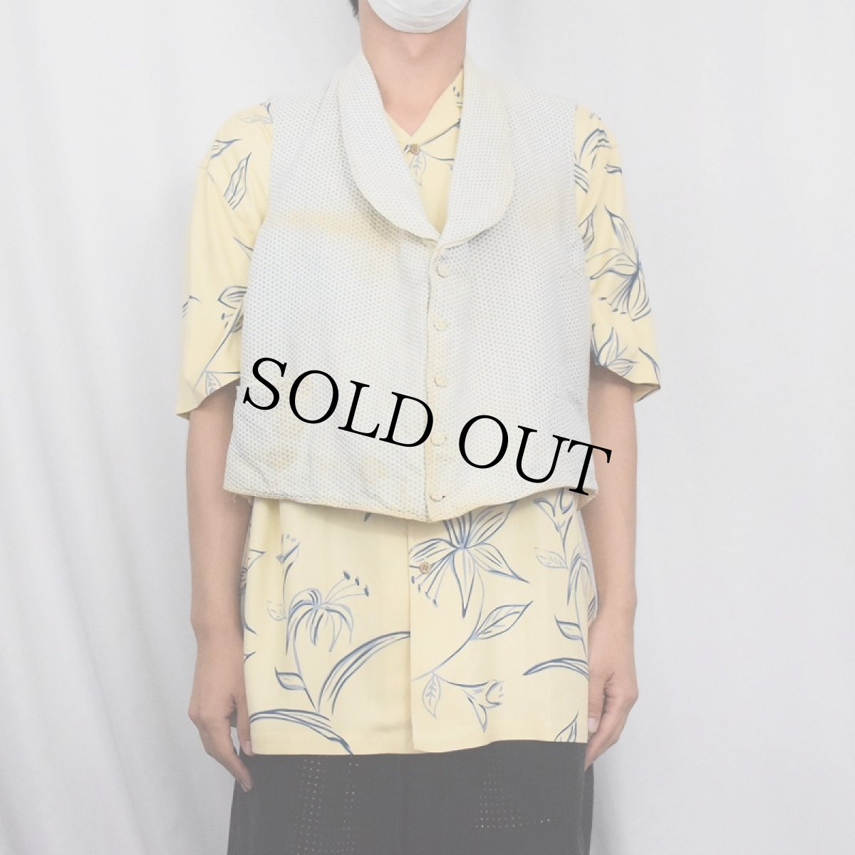 画像3: 30〜40's 柄織  針刺しシンチバック ショールカラーベスト (3)