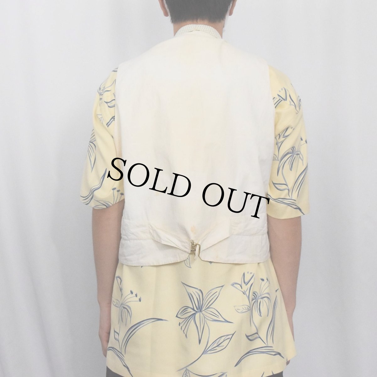 画像4: 30〜40's 柄織  針刺しシンチバック ショールカラーベスト (4)