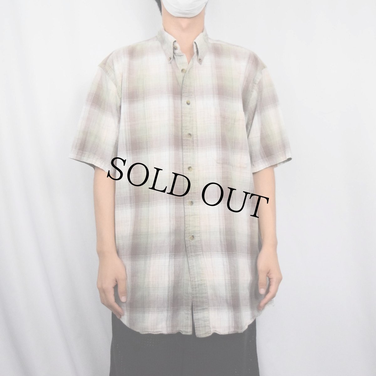 画像2: PENDLETON オンブレーチェック柄 コットンボタンダウンシャツ L (2)