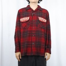 画像2: 60's PENDLETON チェック柄 ニット切り替え ウールオープンカラーシャツ M (2)