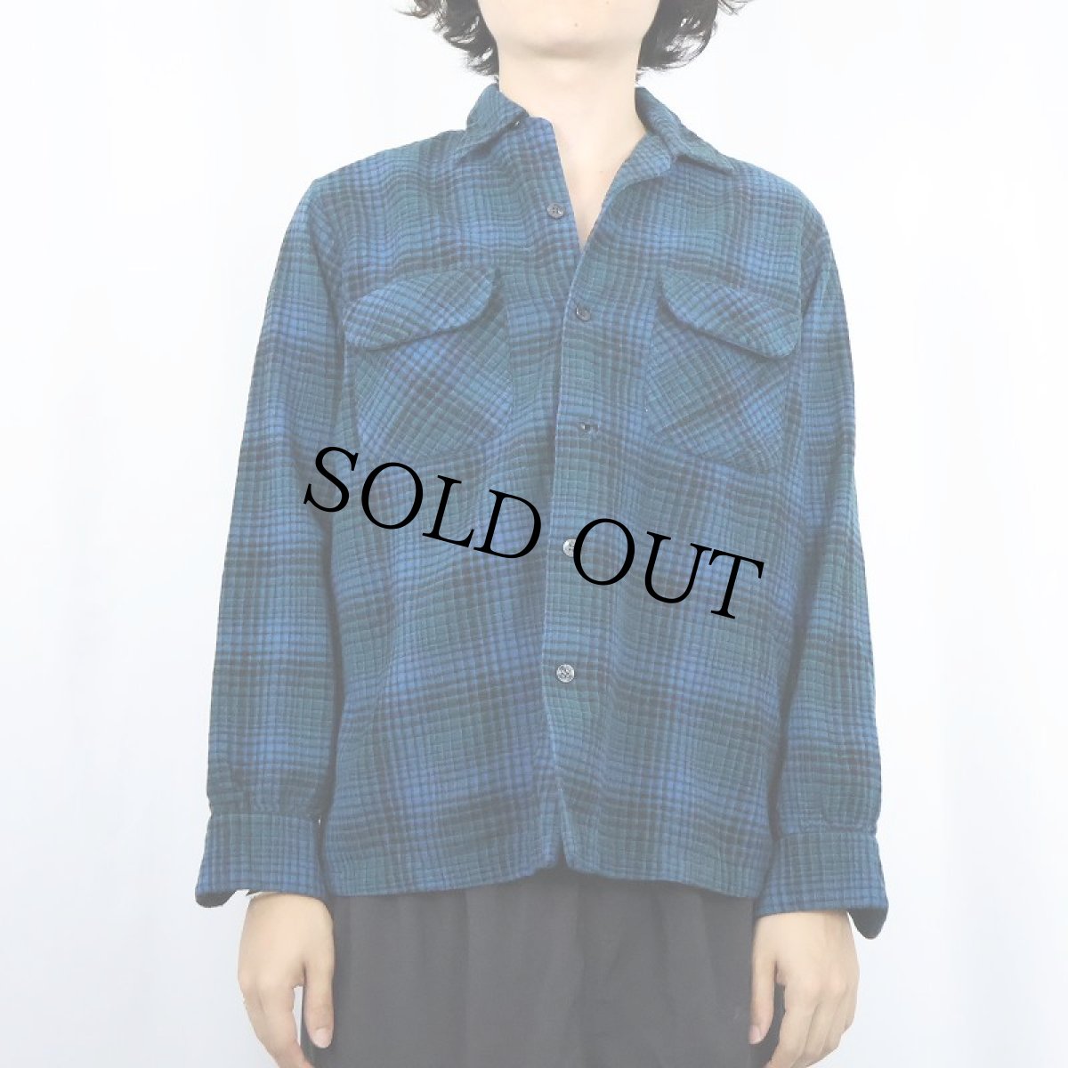 画像2: 60's PENDLETON オンブレーチェック柄 ウールオープンカラーシャツ M (2)