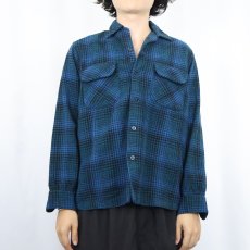 画像2: 60's PENDLETON オンブレーチェック柄 ウールオープンカラーシャツ M (2)
