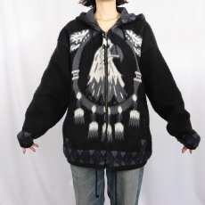 画像2: TEJIDOS RUMINAHUI イーグル柄 シャギーニットジップパーカー BLACK L (2)