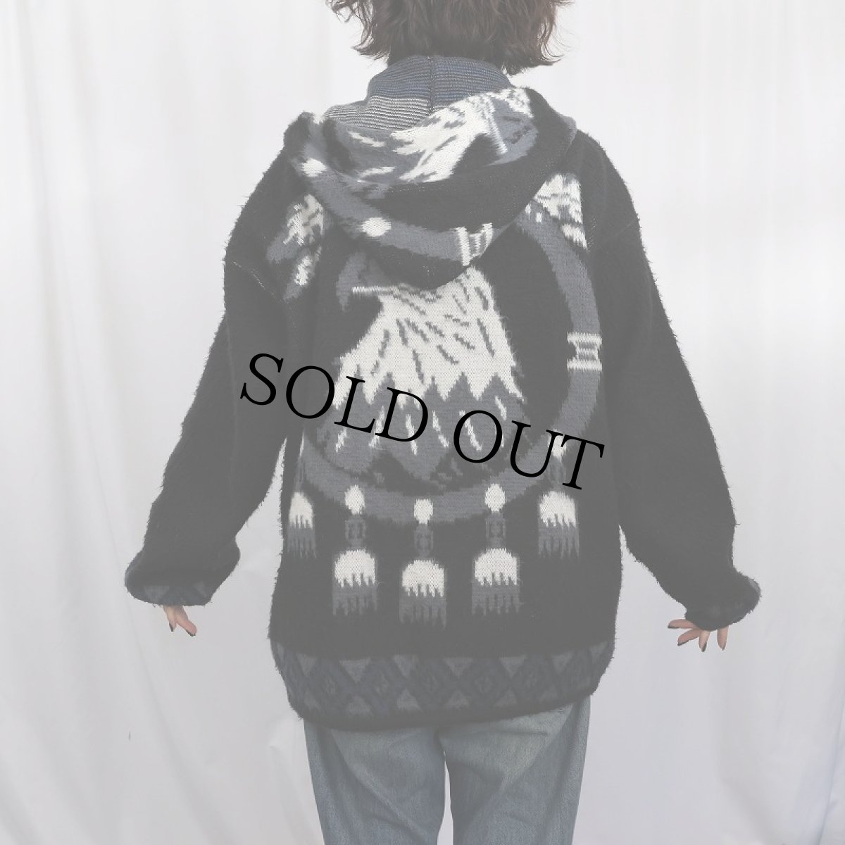 画像3: 【SALE】 TEJIDOS RUMINAHUI イーグル柄 シャギーニットジップパーカー BLACK L (3)
