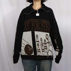 画像3: "SHOOT FOR STRIKE!" ボーリング柄 ハーフジップスキーニットセーター BLACK (3)