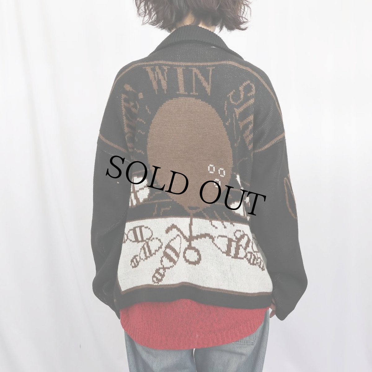 画像4: "SHOOT FOR STRIKE!" ボーリング柄 ハーフジップスキーニットセーター BLACK (4)