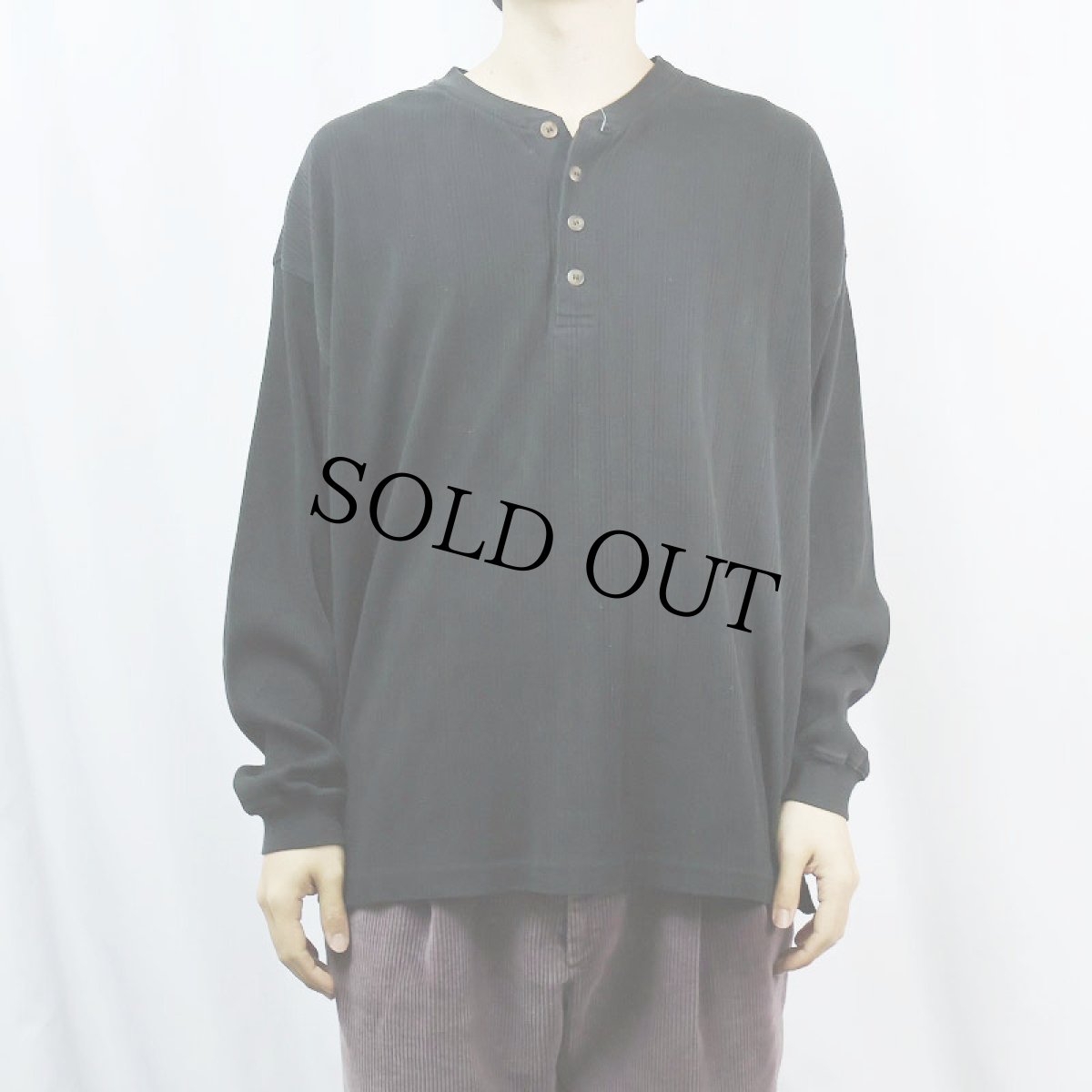 画像2: 90's GAP ヘンリーネック リブロンT BLACK  (2)