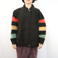 画像2: 90's Julia Michaels ラインデザイン ヌバックレザージャケット BLACK 3X (2)