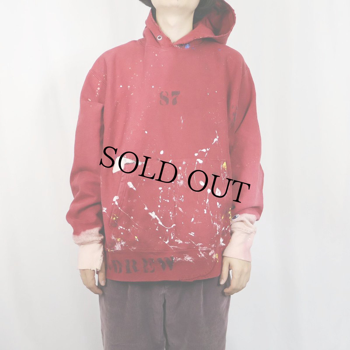 画像3: Champion REVERSE WEAVE ステンシル×ペンキペイント 目無しスウェットフーディー L (3)