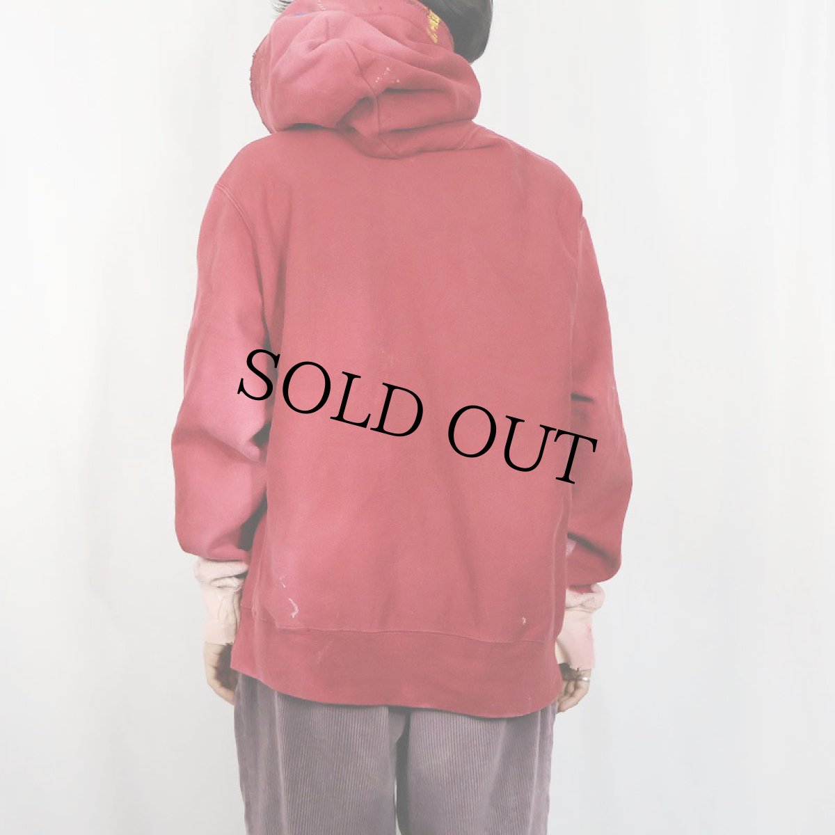 画像4: Champion REVERSE WEAVE ステンシル×ペンキペイント 目無しスウェットフーディー L (4)