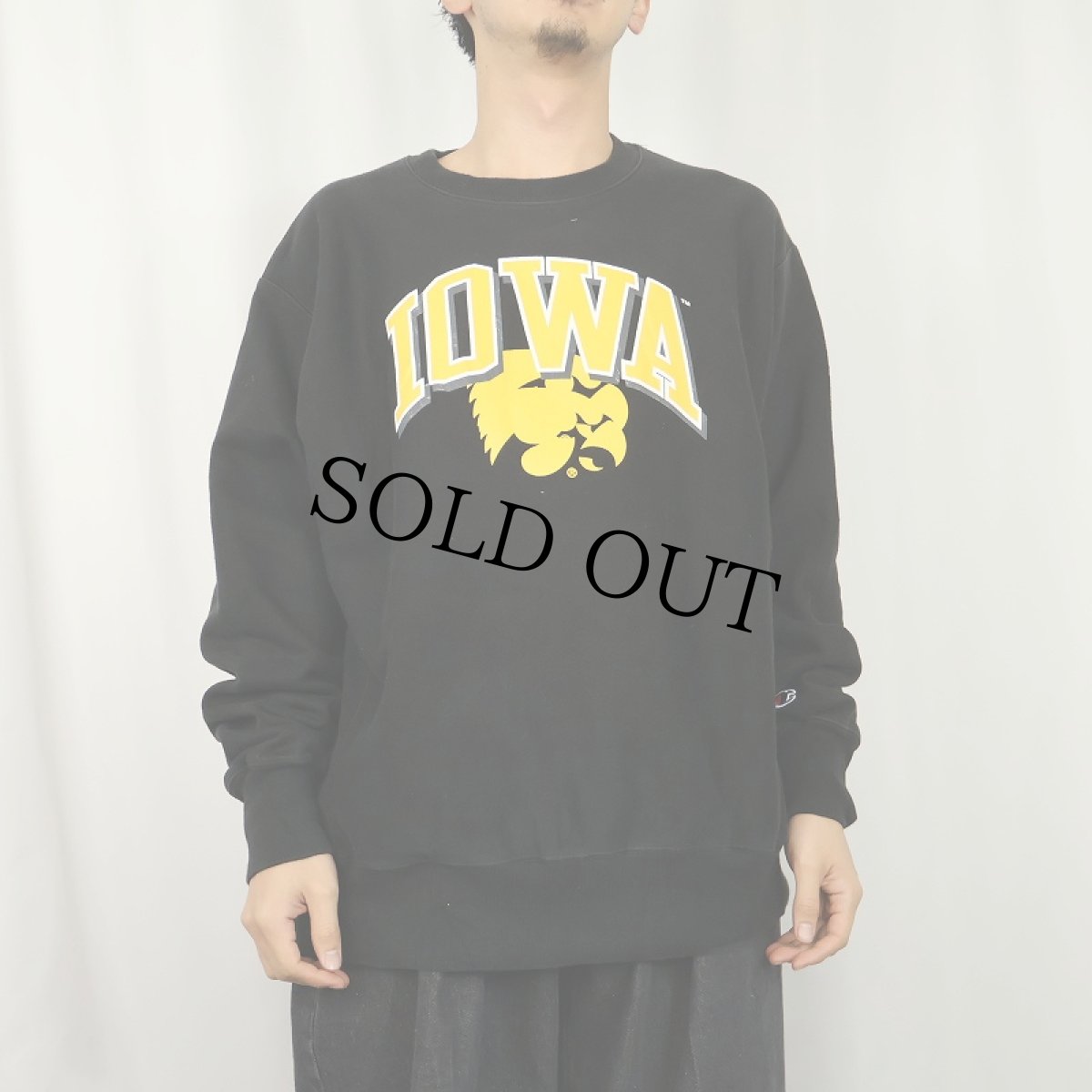 画像2: Champion REVERSE WEAVE "IOWA" プリントスウェット BLACK L (2)