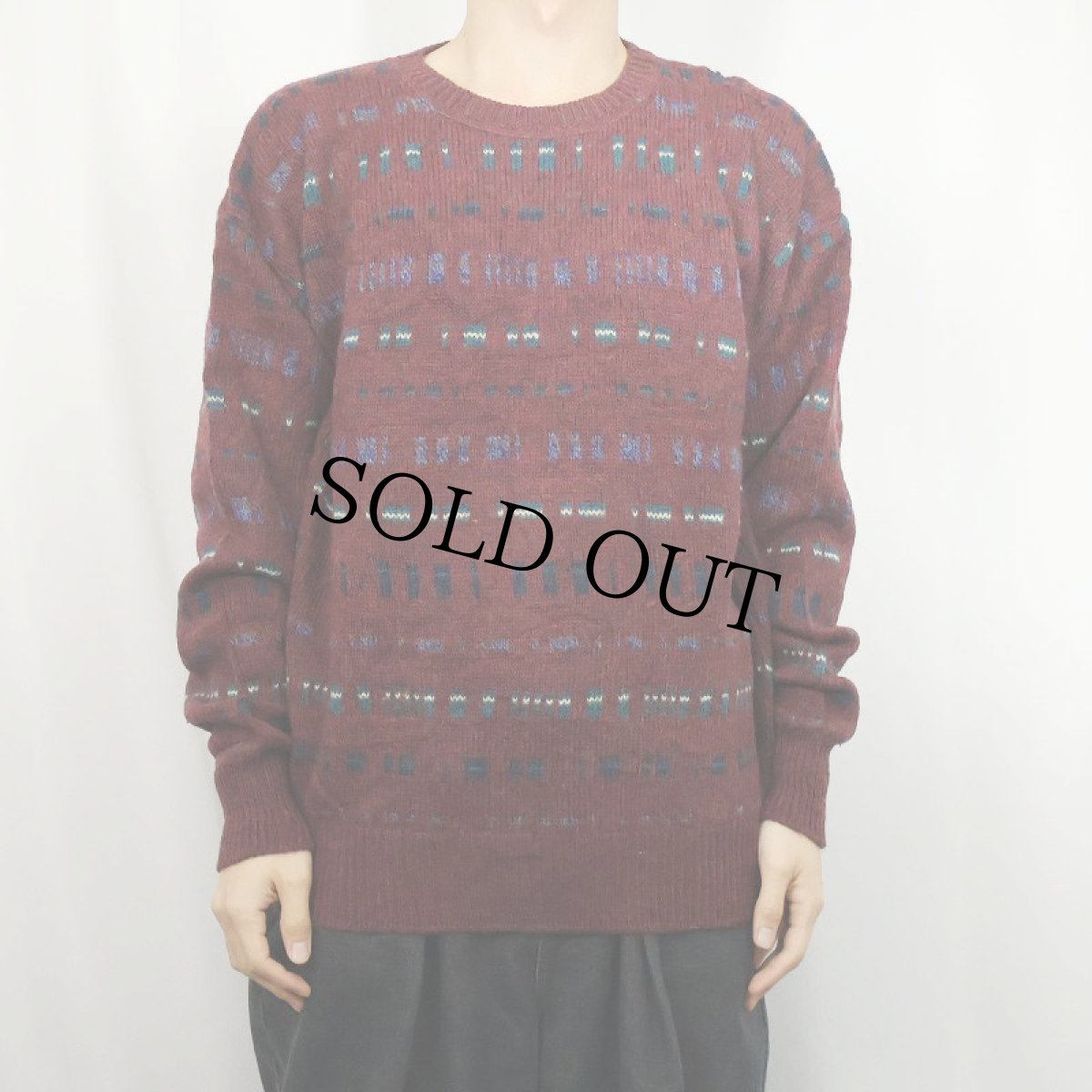 画像2: 70's PENDLETON LOBO 総柄 ウールニットセーター M (2)