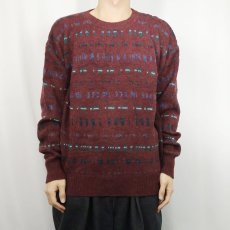 画像2: 70's PENDLETON LOBO 総柄 ウールニットセーター M (2)
