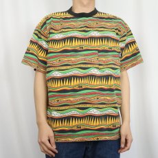 画像2: 80's STUSSY ラスタカラー マルチボーダー柄 ポケットTシャツ M (2)