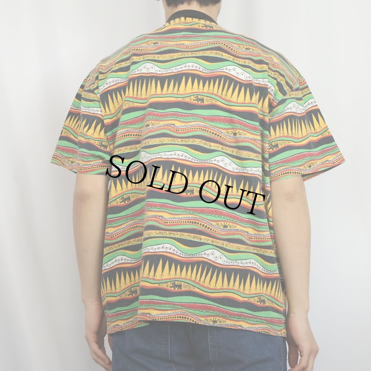 画像3: 80's STUSSY ラスタカラー マルチボーダー柄 ポケットTシャツ M (3)