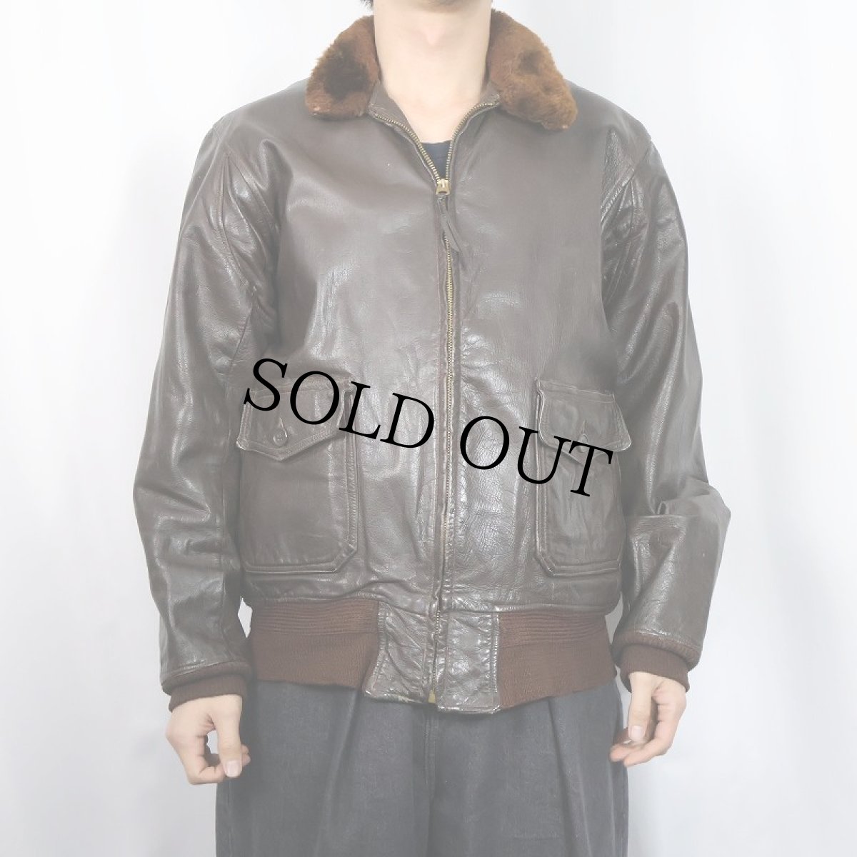 画像2: 〜50's U.S.NAVY G-1 "CIVILIAN MODEL" レザーフライトジャケット SIZE42 (2)