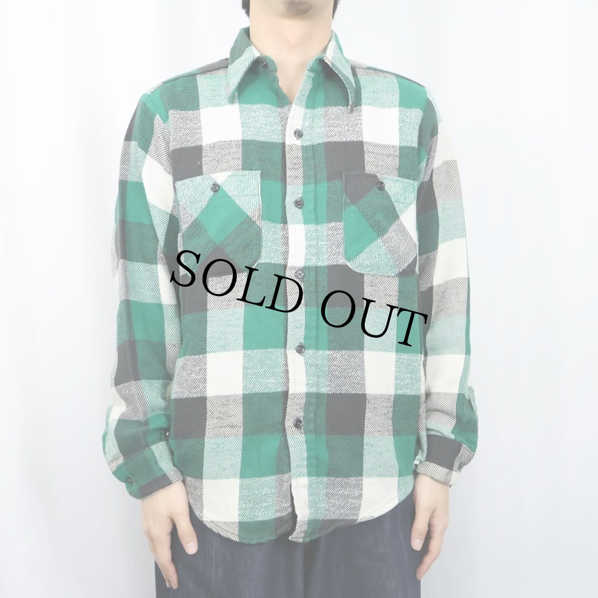 画像2: 70〜80's Mr. Leggs ブロックチェック柄 ヘビーネルシャツ M (2)