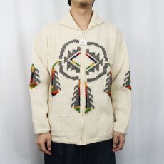 画像2: ECUADOR製 ネイティブ柄 ウールニット ジップジャケット (2)