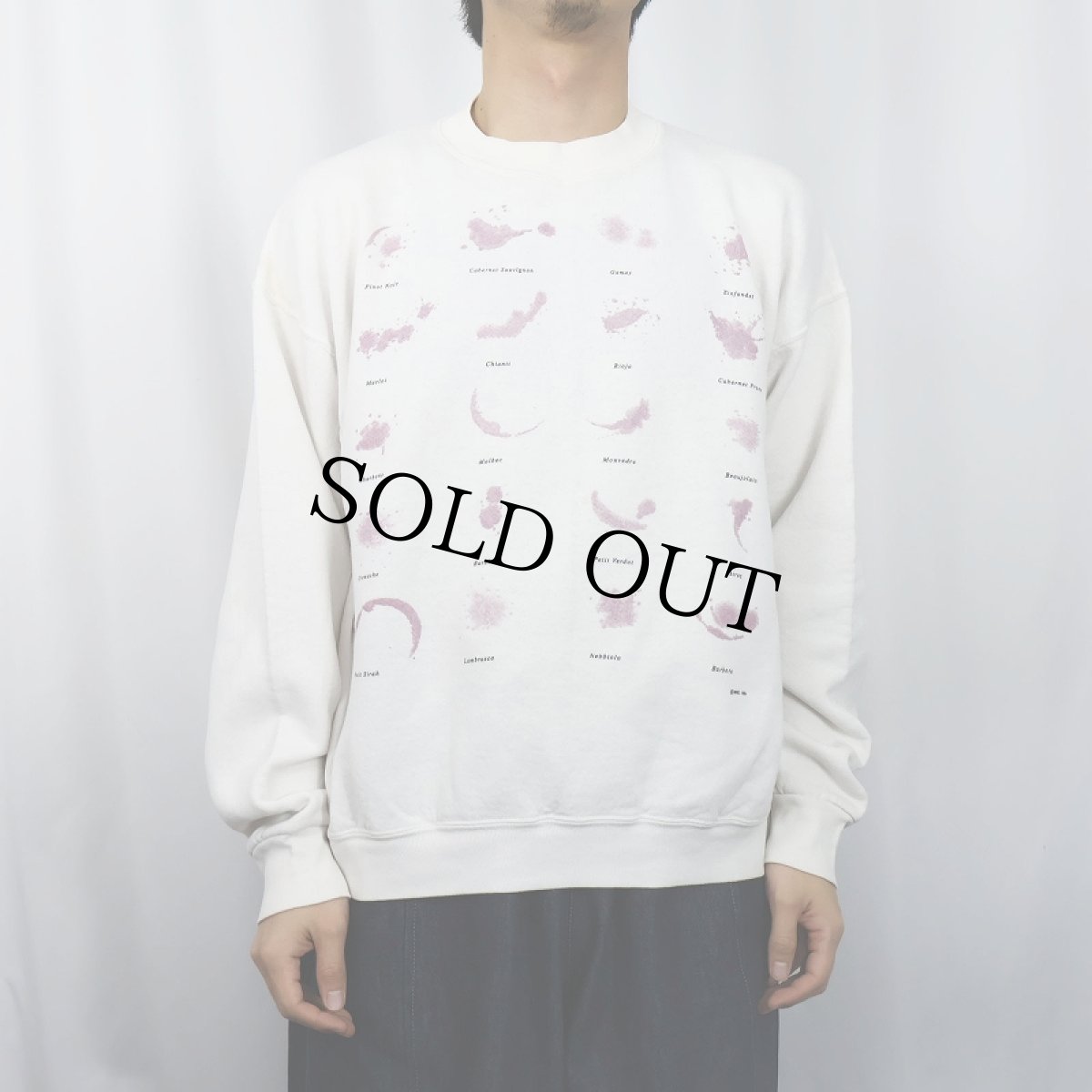 画像2: 90's USA製 "WINE STAINS" プリントスウェット XL (2)