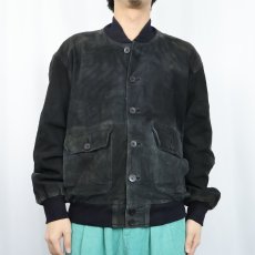 画像2: Leather Fastion "A-1 TYPE" スエードレザー ヴァルスタージャケット BLACK (2)
