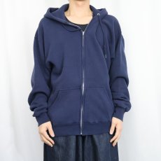 画像3: 90's DISCUS USA製 無地スウェットジップパーカー NAVY L (3)