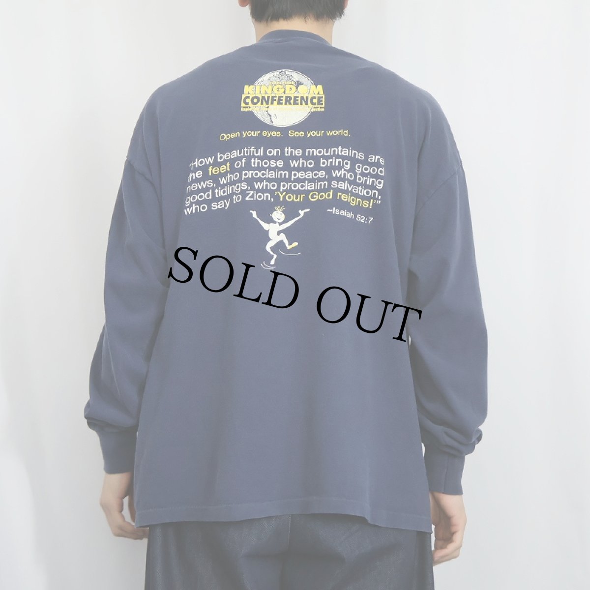 画像3: 〜2000's USA製 KINGDOM CONFERENCE "Do you have pretty feet?" 宗教イベント プリントロンT NAVY XL (3)