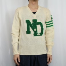 画像2: 60's ART KNITTING MILLS Vネック レタードニットセーター (2)