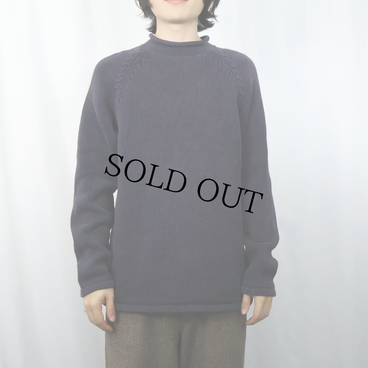 画像4: 90's J.CREW ロールネック コットンニットセーター NAVY S (4)