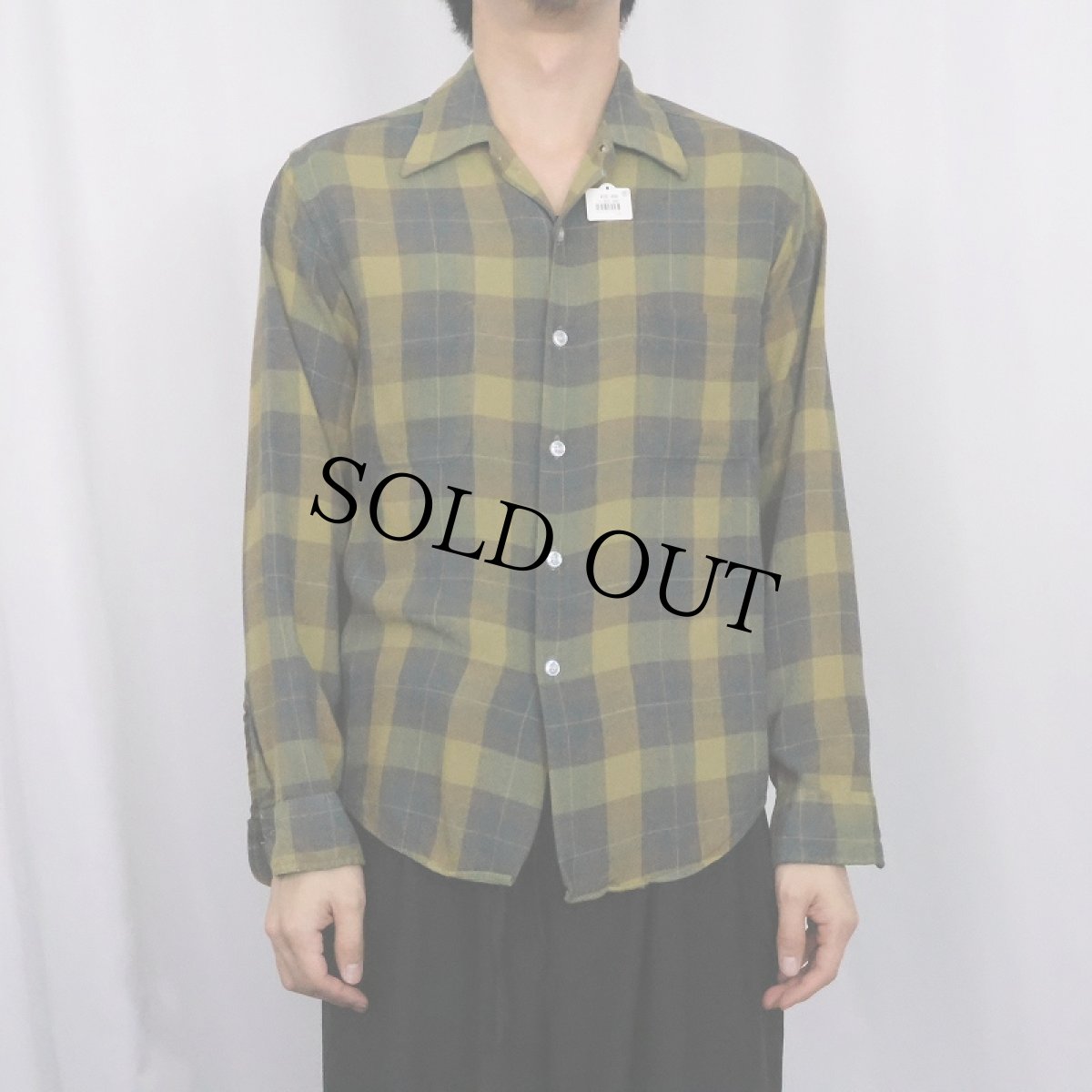 画像2: 50's〜 Sears "Milliken Fabric" チェック柄 レーヨン混 オープンカラーシャツ M (2)