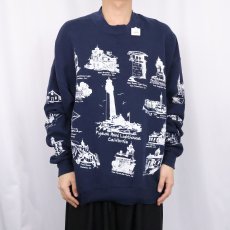 画像2: 90's MICHIGAN RAG CO. ライトハウス柄 プリントスウェット NAVY 2X (2)