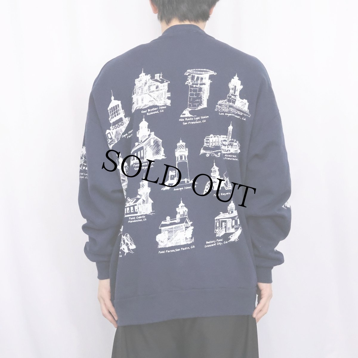 画像3: 90's MICHIGAN RAG CO. ライトハウス柄 プリントスウェット NAVY 2X (3)