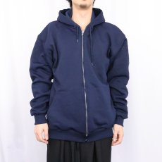画像2: 90's PLUMA 裏サーマル ポリエステル スウェットジップパーカー NAVY M (2)