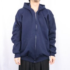 画像2: 90's PLUMA 裏サーマル ポリエステル スウェットジップパーカー NAVY XL (2)