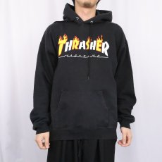 画像2: THRASHER ロゴプリント スウェットフーディー S BLACK  (2)